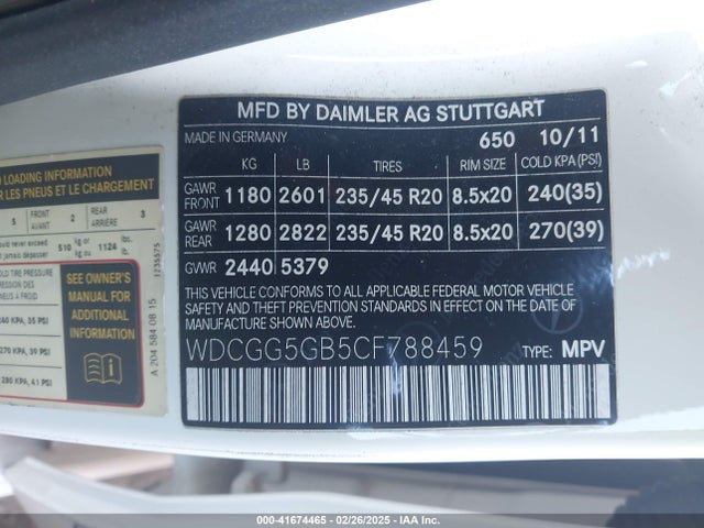 41674465 :رقم المزاد ، WDCGG5GB5CF788459 vin ، 2012 Mercedes-benz Glk 350 مزاد بيع