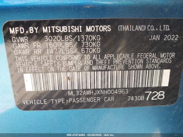 ML32AWHJXNH004963 Mitsubishi Mirage Black Edition