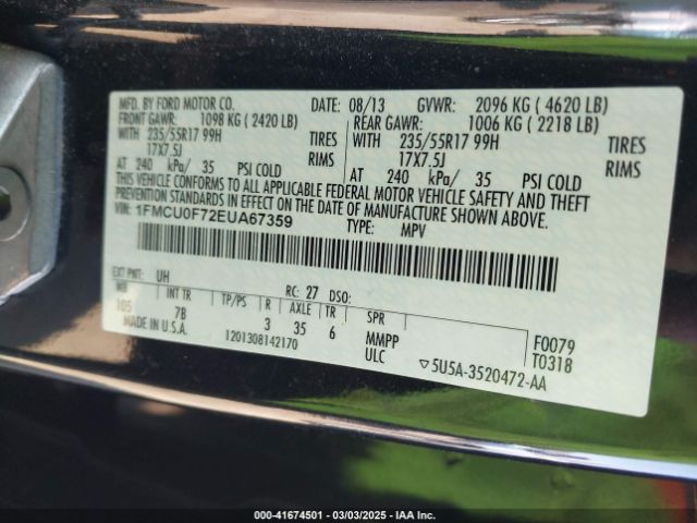 1FMCU0F72EUA67359 Ford ESCAPE S