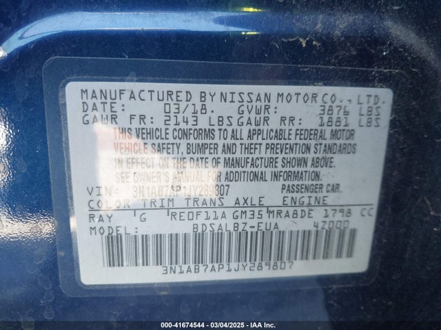 Nissan SENTRA S 2018 3N1AB7AP1JY289807 Image 9