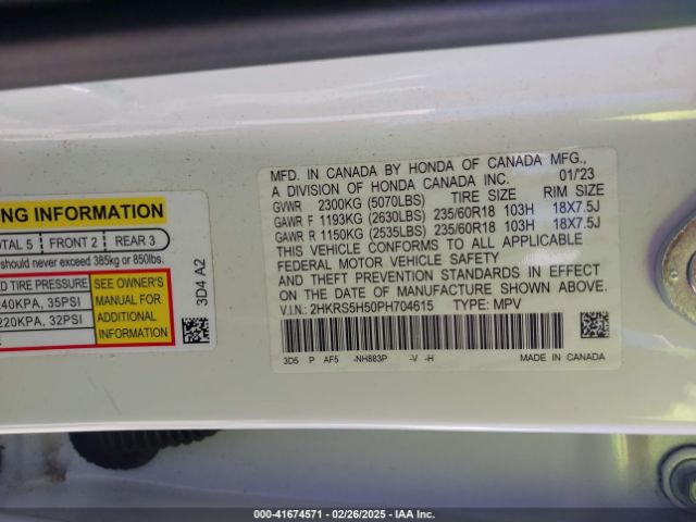 2HKRS5H50PH704615 Honda Cr-v Hybrid Sport