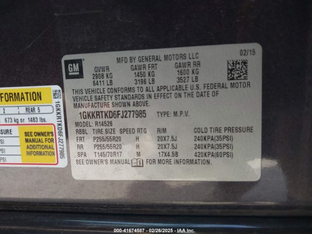 1GKKRTKD6FJ277985 GMC Acadia Denali