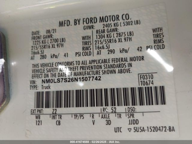 NM0LS7S26N1507742 Ford Transit Connect Xl Cargo Van
