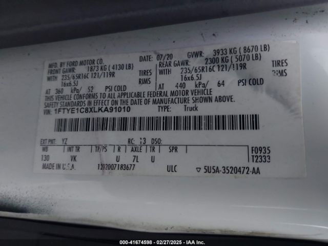 1FTYE1C8XLKA91010 Ford Transit-150