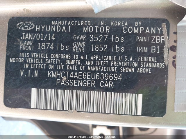 KMHCT4AE6EU639694 Hyundai ACCENT GLS