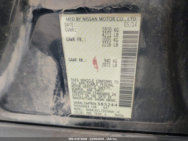 1N4AL3AP9EN385244 Nissan Altima 2.5 S