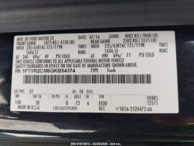 1FTYR2CM6GKB54374 Ford Transit-250