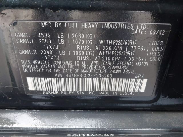 2014 SUBARU OUTBACK 4S4BRBCC2E3235260 Photo 8