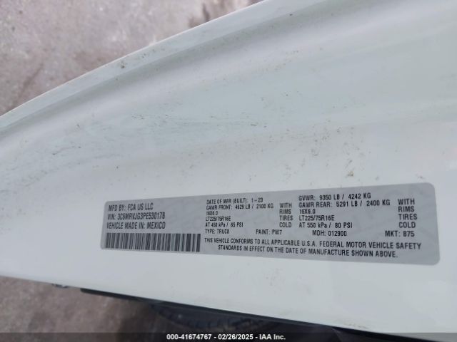 3C6MRVJG3PE530178 RAM Promaster 3500 Cargo Van High Roof 159 Wb Ext
