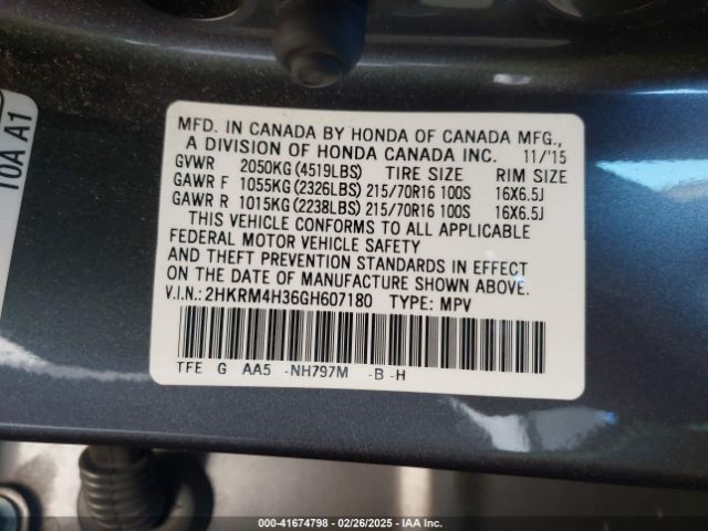 2HKRM4H36GH607180 Honda CR-V LX