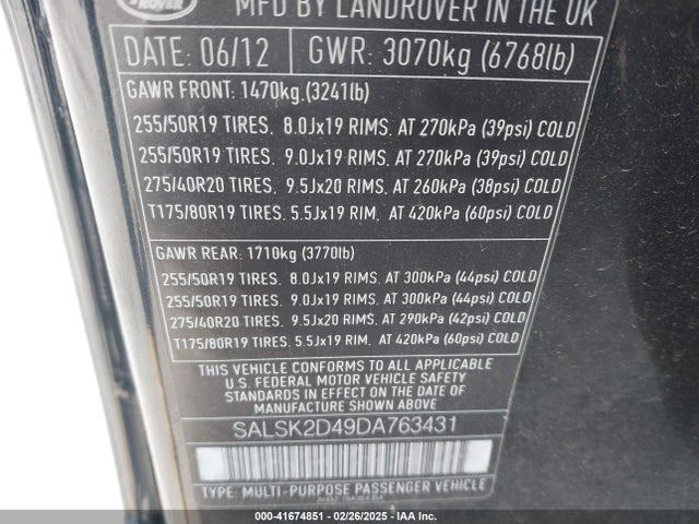 2013 LAND ROVER RANGE ROVER SPORT SALSK2D49DA763431 Photo 8