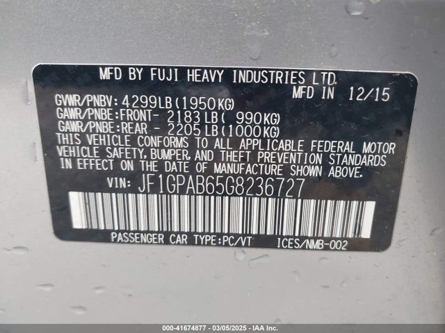 JF1GPAB65G8236727 Subaru Impreza 2.0i Premium
