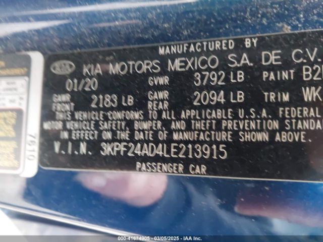 3KPF24AD4LE213915 KIA Forte Lxs