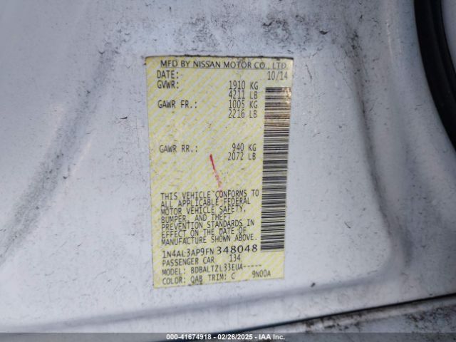 1N4AL3AP9FN348048 Nissan Altima 2.5/2.5 S/2.5 Sl/2.5 Sv