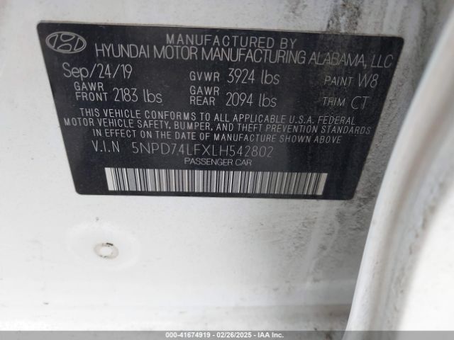 5NPD74LFXLH542802 Hyundai ELANTRA SE