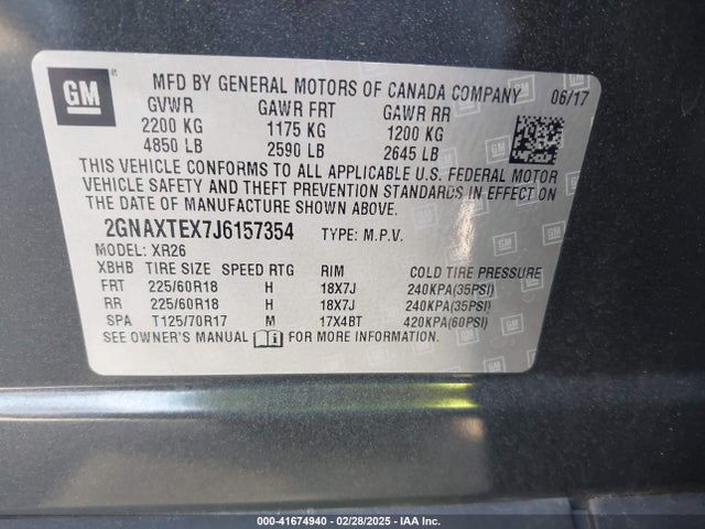 2GNAXTEX7J6157354 Chevrolet EQUINOX LT