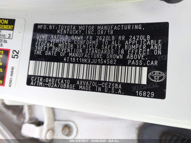 4T1B11HKXJU154562 Toyota CAMRY SE