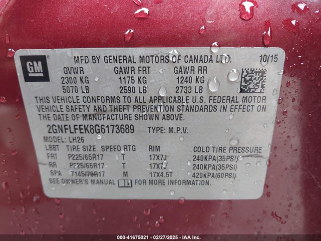 Chevrolet EQUINOX LT 2016 2GNFLFEK8G6173689 Image 9