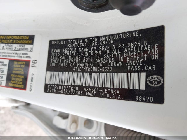 4T1BF1FK3HU648678 Toyota CAMRY LE