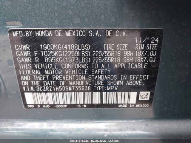 3CZRZ1H50SM735638 Honda Hr-v 2wd Sport
