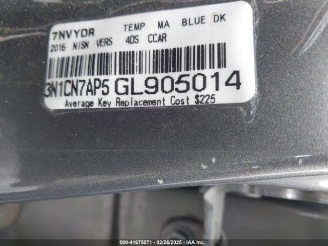 3N1CN7AP5GL905014 Nissan Versa 1.6 S/1.6 S+/1.6 Sl/1.6 Sv