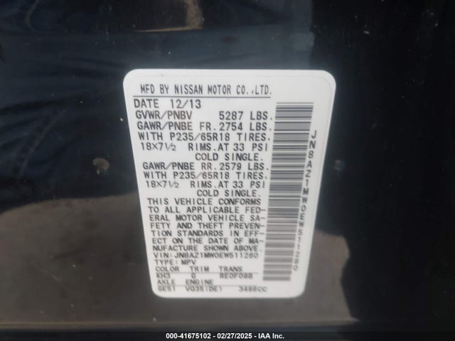 JN8AZ1MW0EW511280 Nissan MURANO SL