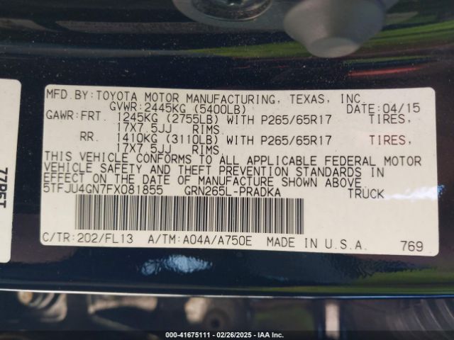 5TFJU4GN7FX081855 Toyota Tacoma Prerunner V6