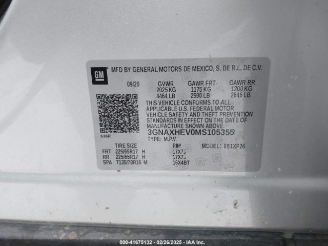 3GNAXHEV0MS105355 Chevrolet Equinox Fwd Ls
