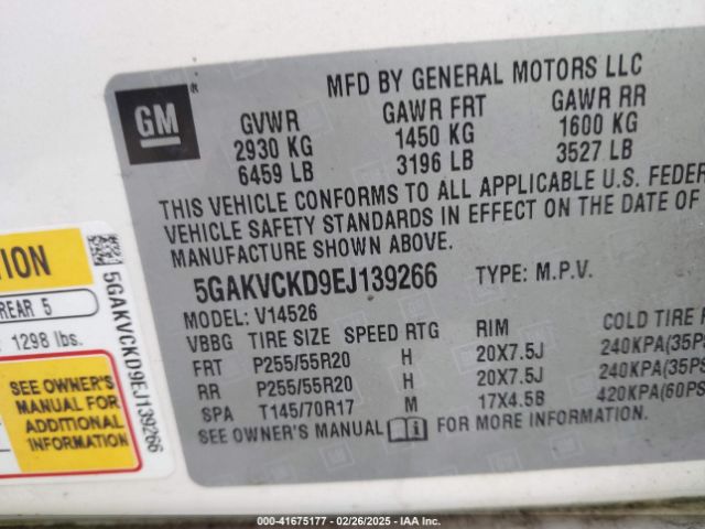 5GAKVCKD9EJ139266 Buick Enclave Premium