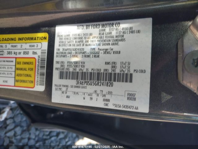 3FA6P0SU5GR241820 Ford Fusion Energi Titanium
