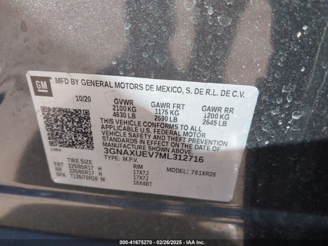 3GNAXUEV7ML312716 Chevrolet Equinox Awd Lt