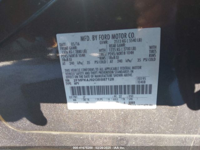 2FMPK4J92GBB87128 Ford EDGE SEL