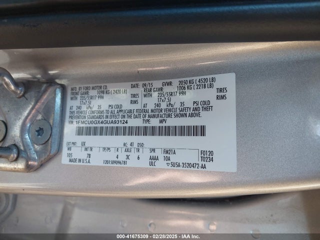 1FMCU0GX4GUA93124 Ford ESCAPE SE
