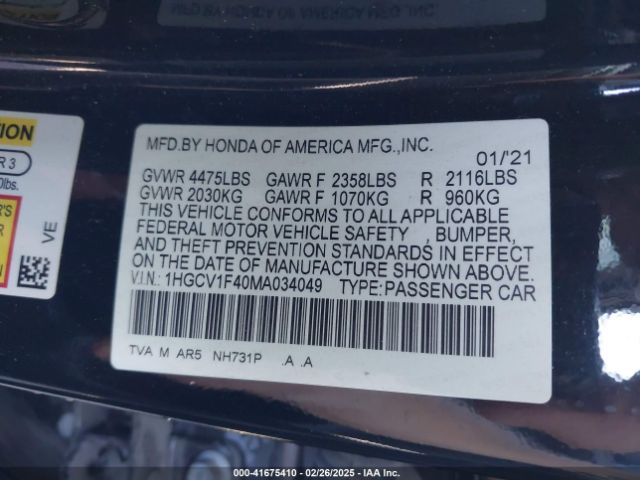 1HGCV1F40MA034049 Honda Accord Sport Special Edition