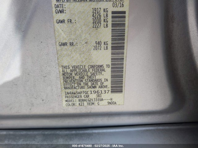 1N4AL3AP7GC196137 Nissan Altima 2.5 S
