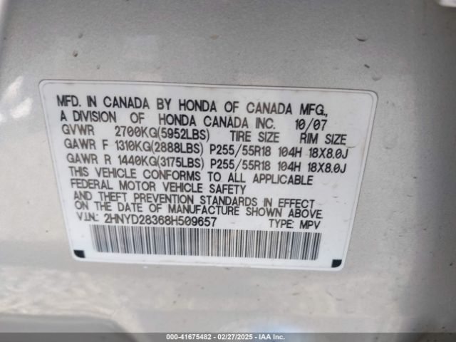 2008 ACURA MDX 2HNYD28368H509657 Photo 8