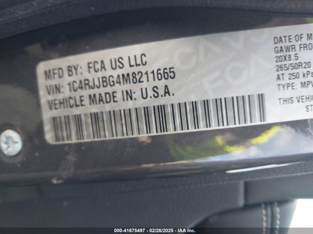 1C4RJJBG4M8211665 Jeep Grand Cherokee L Limited 4x2