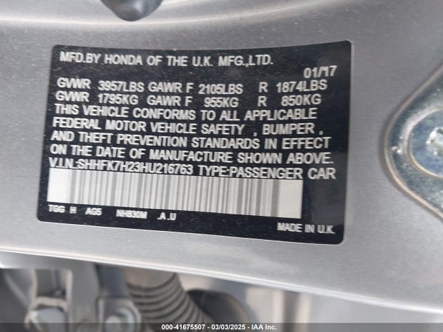 SHHFK7H23HU216763 Honda Civic Lx