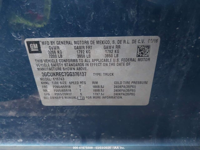 3GCUKREC7GG376137 Chevrolet l83 - sidi, vvt, afm, e85 max, aluminum