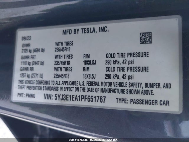 2023 TESLA MODEL 3 5YJ3E1EA1PF651767 Photo 8
