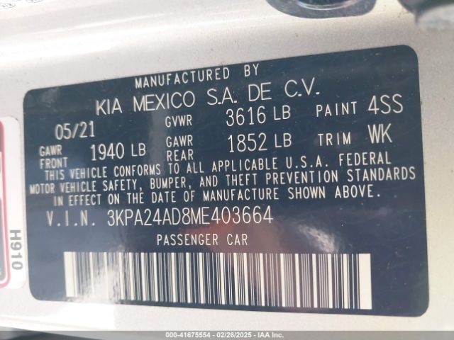 3KPA24AD8ME403664 KIA RIO S