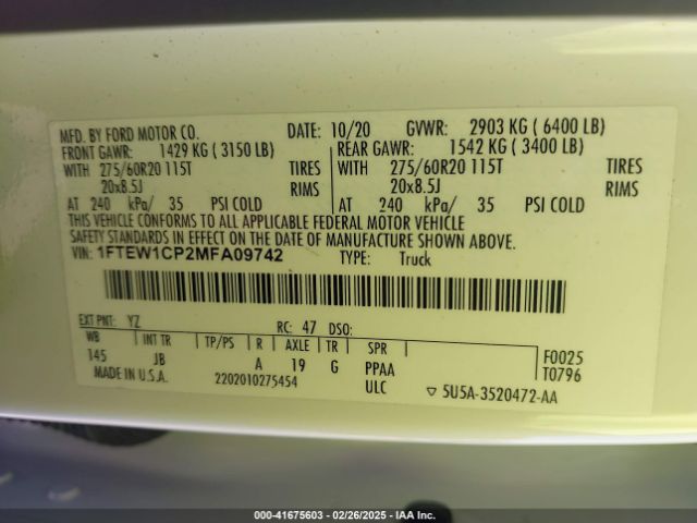 1FTEW1CP2MFA09742 Ford F-150 Xl