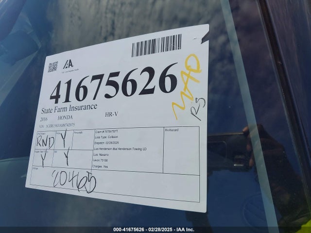 3CZRU5H31GM742075 Honda HR-V LX