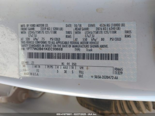 1FT7W2B61KEC99868 Ford F-250 Xl