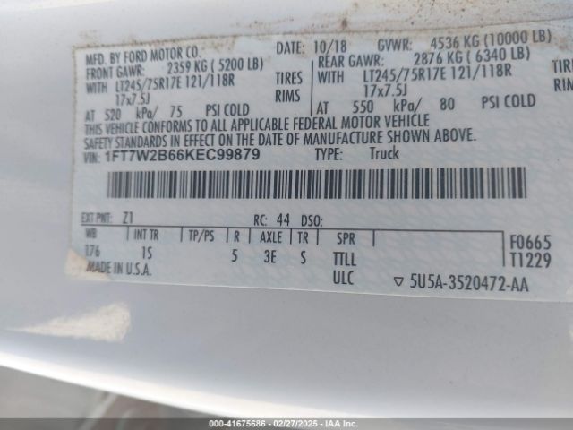 1FT7W2B66KEC99879 Ford F-250 Xl