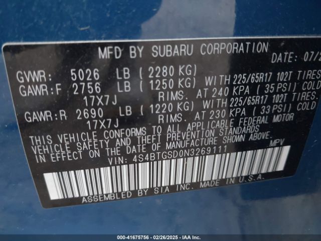 4S4BTGSD0N3269111 Subaru Outback Wilderness
