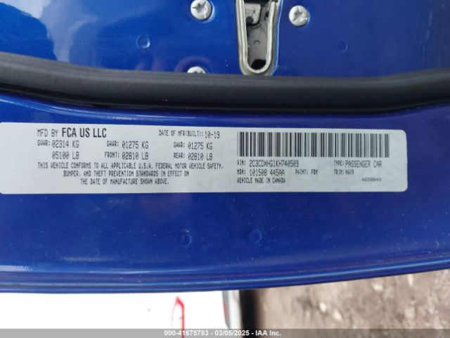 2C3CDXHG1KH740509 Dodge Charger Gt Rwd