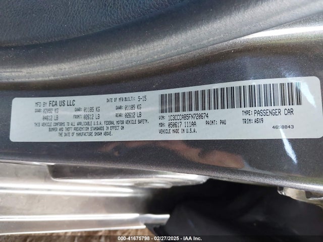 Chrysler 200 Limited 2015 1C3CCCAB5FN720674 Image 9