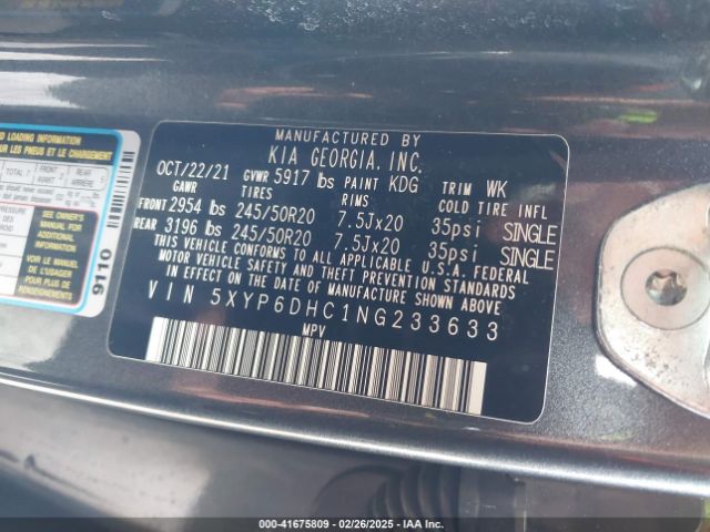 5XYP6DHC1NG233633 KIA Telluride S