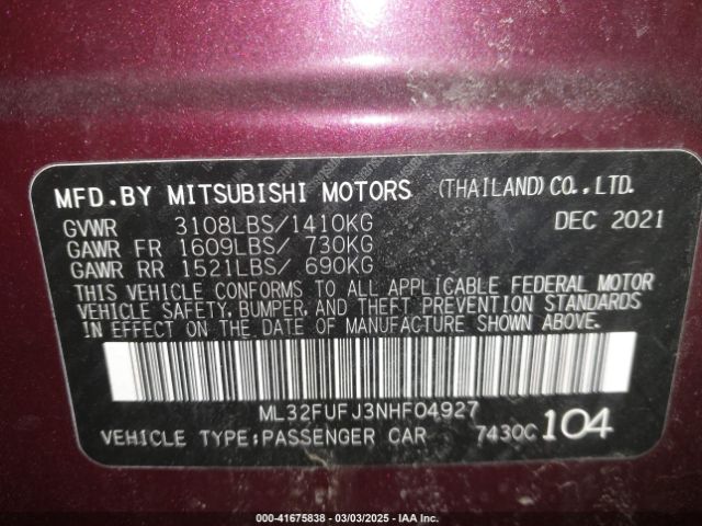ML32FUFJ3NHF04927 Mitsubishi Mirage G4 Black Edition